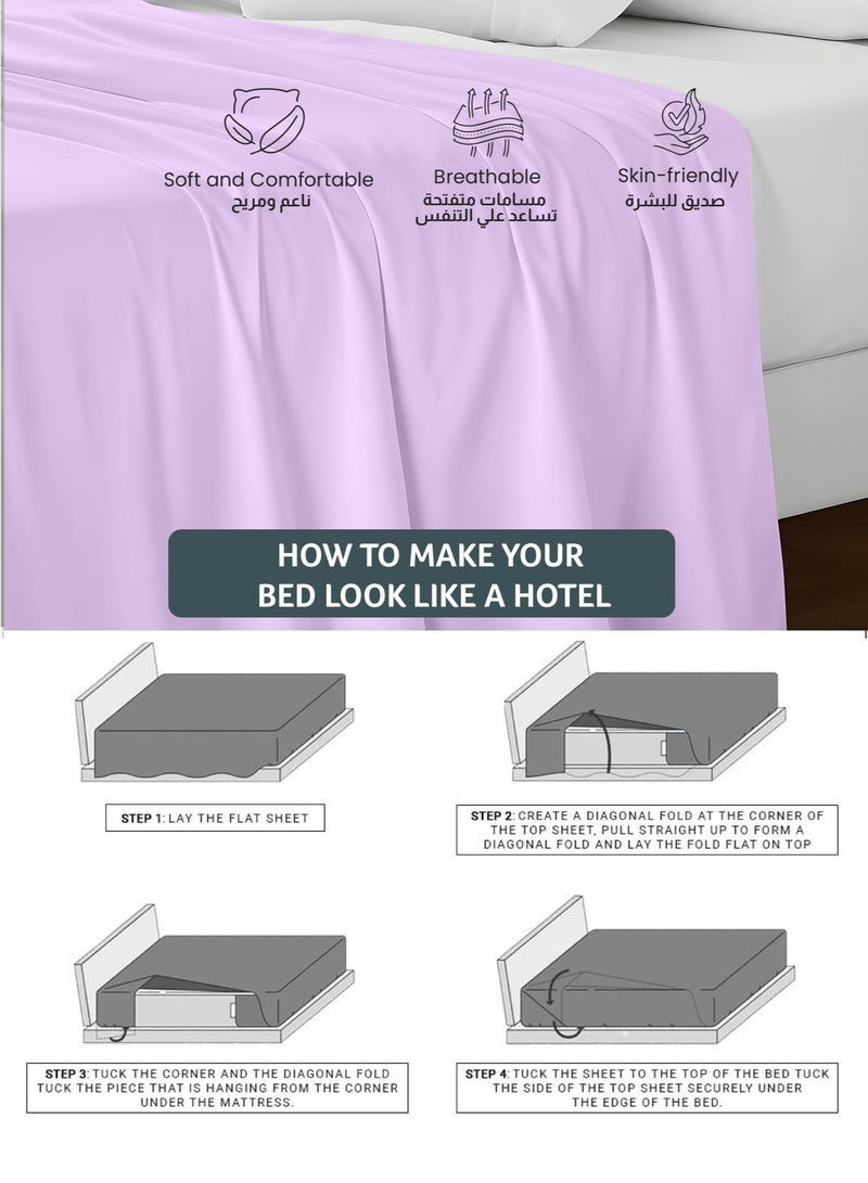 REST Flat Bedsheet 220x240cm Plush Light Purple Breathable Machine Washbale Bedsheet Extra Soft Easy Fit Highly Breathable Bedding & Linen Cover - Image 1